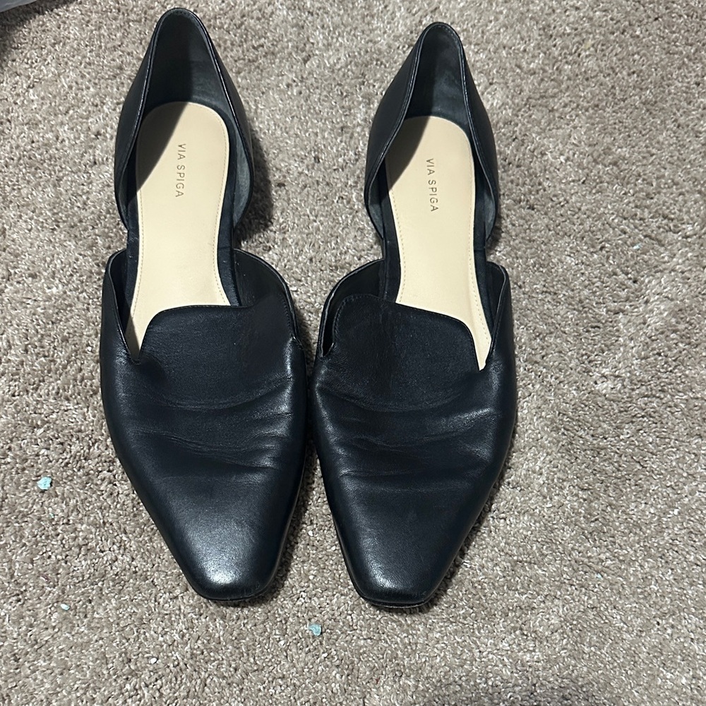Via Spiga Black Leather Flats